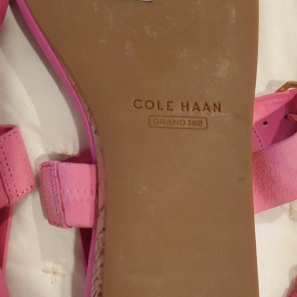 NWT Cole Haan Francine Demi Wedge Pink T-Strap Sandals/Adjustable Buckle (31) - Picture 8 of 10